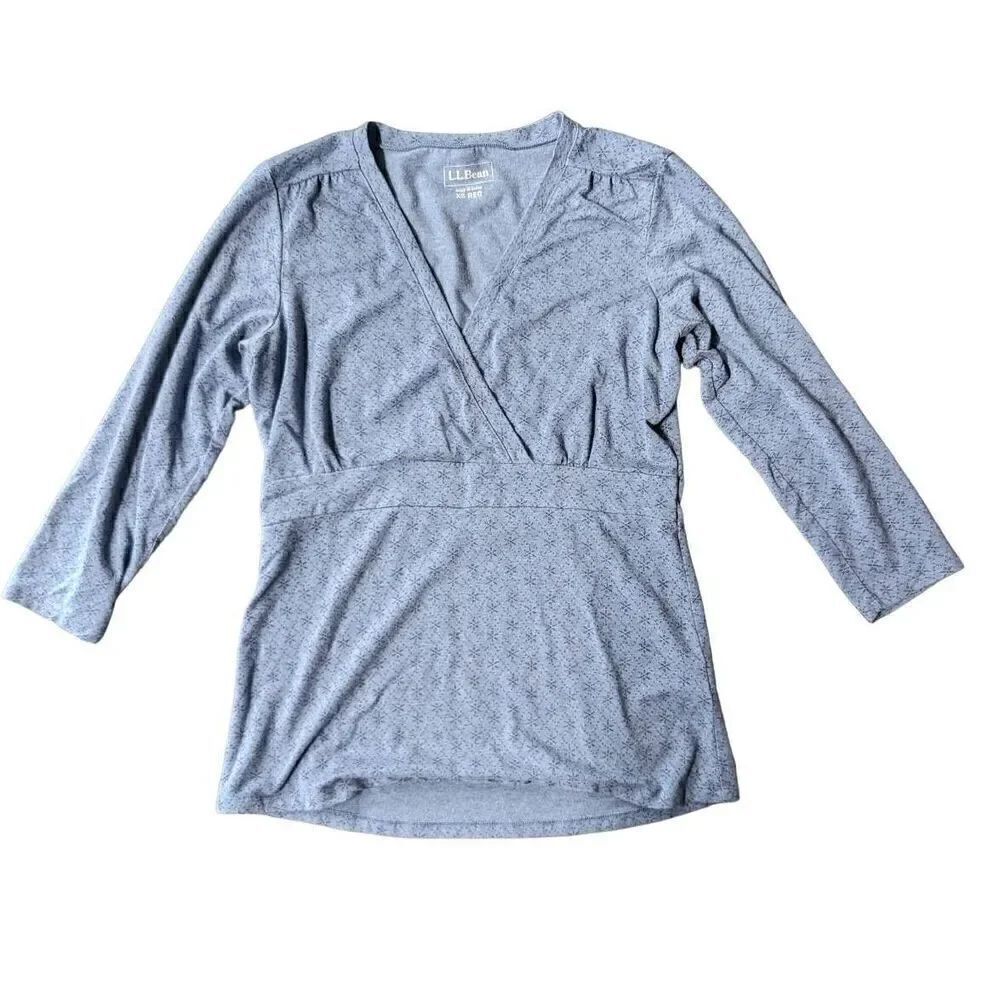 LL Bean Women's Faux Wrap 3/4 Sleeve Tencel Lyocell Stretch Empire Waist Top Wom